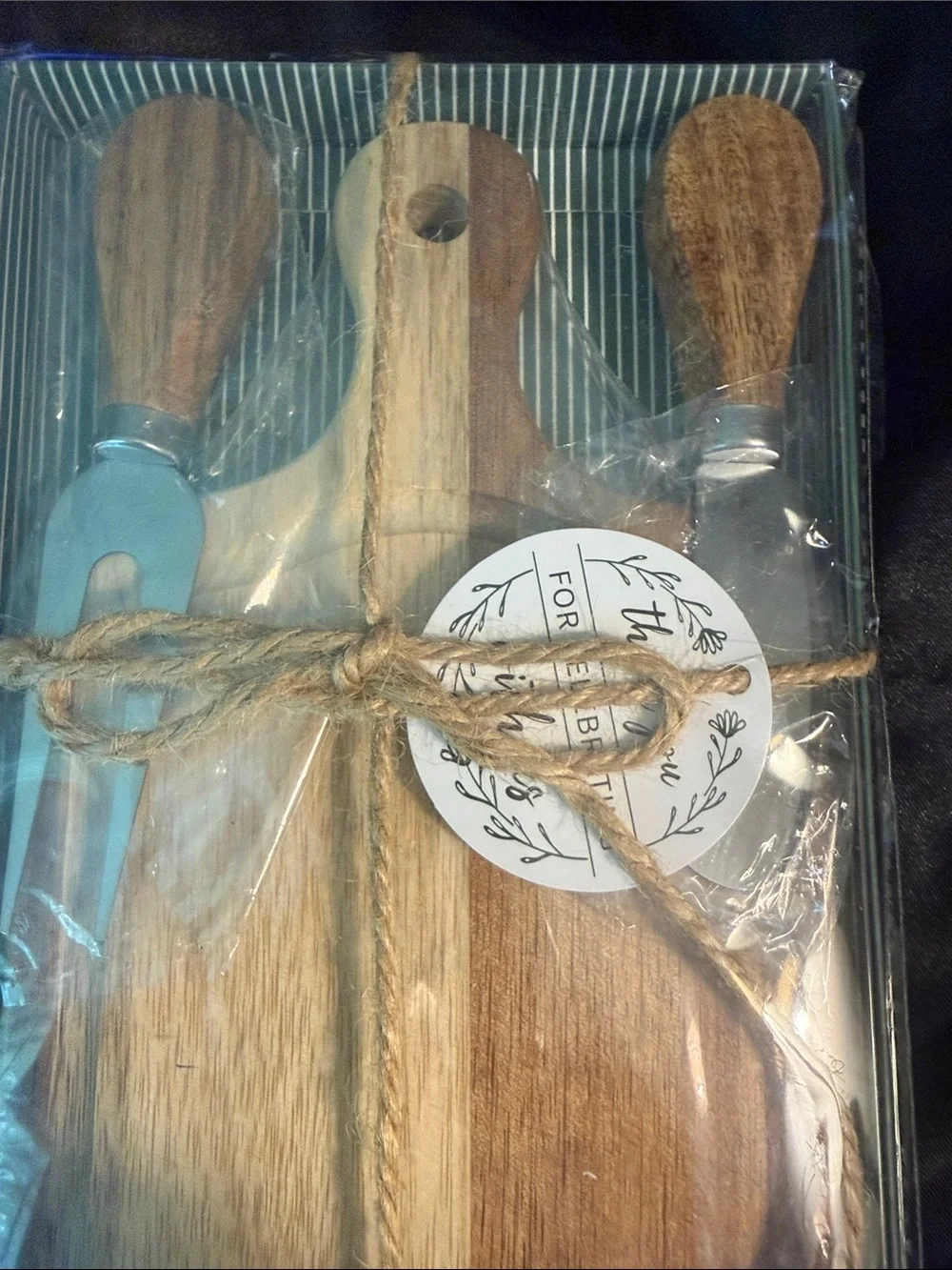 Wooden Cheese Board Set with Handles - Natural Brown